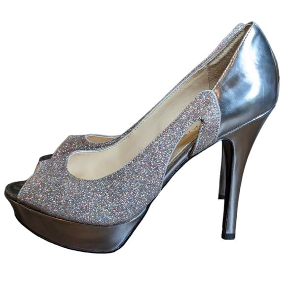 Marc Fisher glitter heels sparkly open toe silver size 8 - Picture 3 of 9
